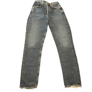 AGOLDE Riley Long High Rise Straight Leg Jeans Distressed Raw Hem Size 24